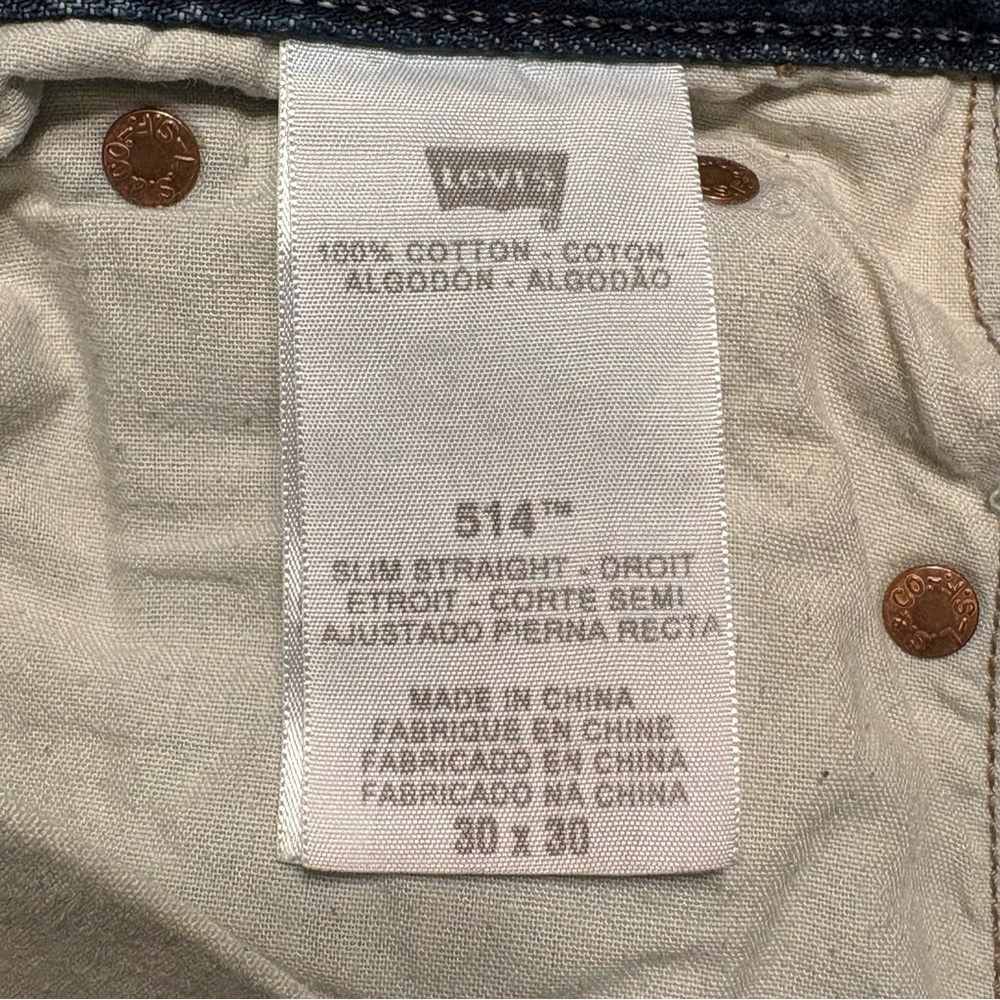 Levi’s 514 Men’s Slim Straight Jeans 30x30 Dark Wash Faded Zipper Fly - Picture 7 of 7